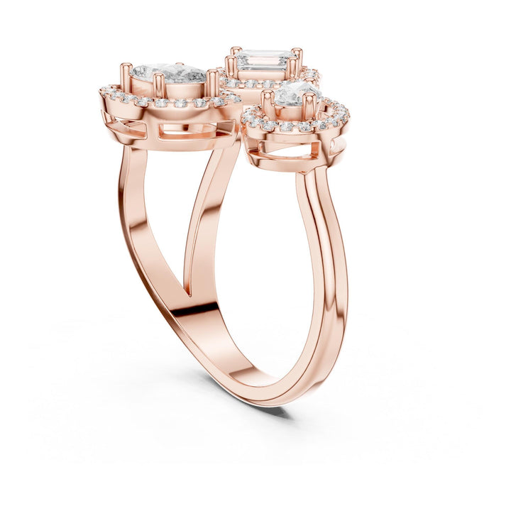 Marquise Cut Lab Grown Diamond Cluster Ring, 0.92ct Total, Solid Gold