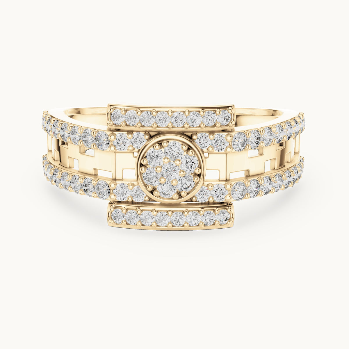 Round cut lab-grown diamond half eternity band, 0.64 CT TW, 63 stones, in solid gold (style L05-0018)