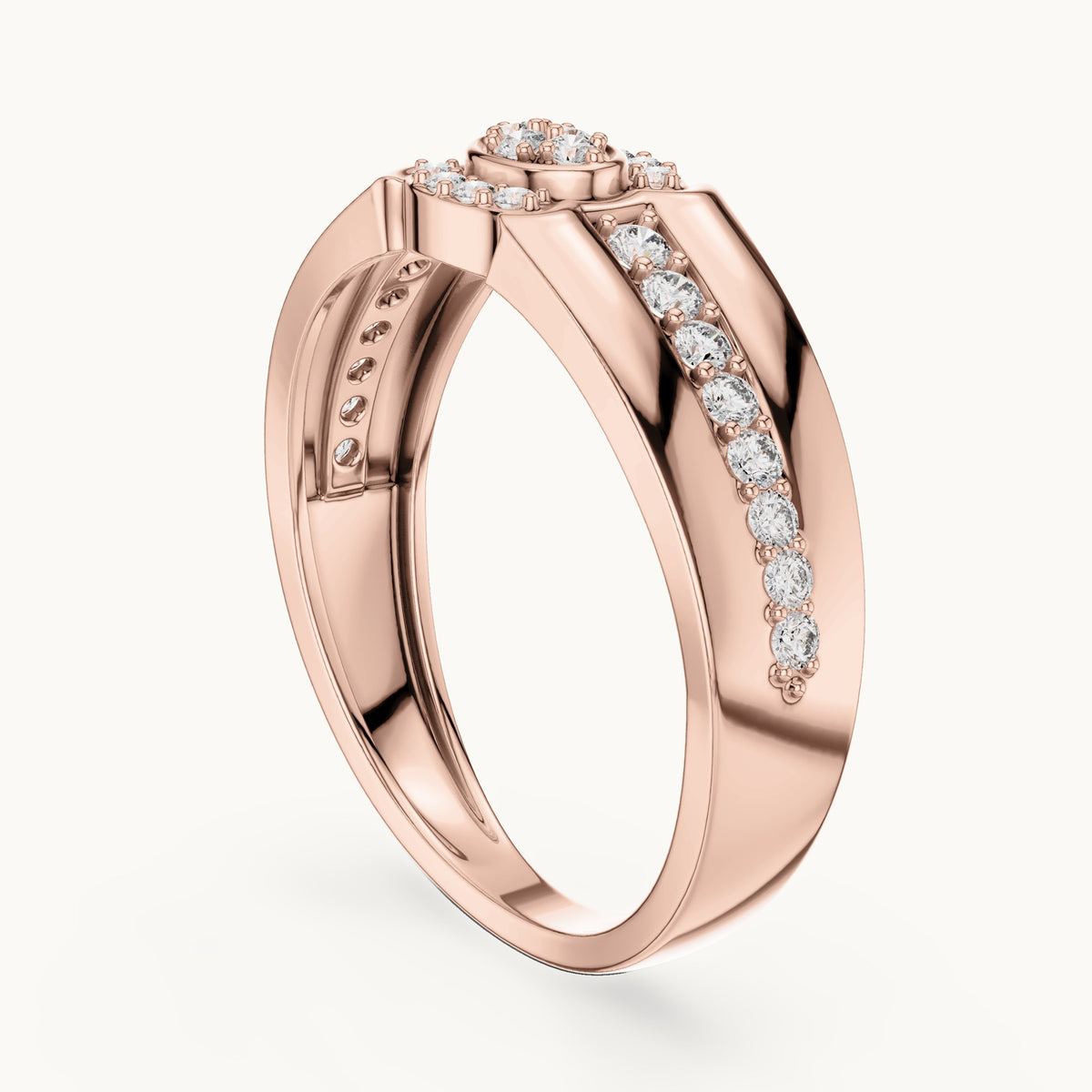 Round cut lab-grown diamond half eternity band in 14K rose gold, 0.34 CT TW, view 1