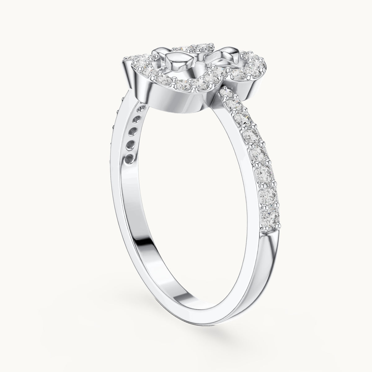 Round cut lab-grown diamond half eternity band in 14K white gold, 0.37 CT TW, view 1