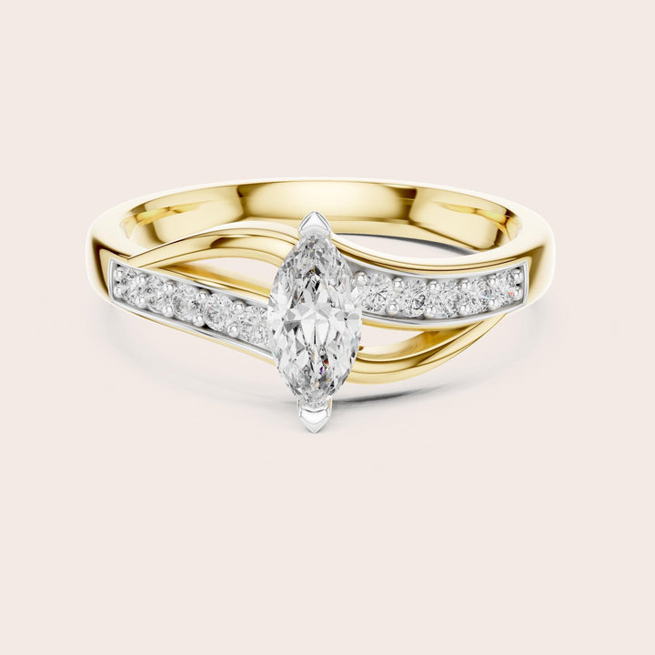 Marquise Cut Gemstone Ring with Lab Grown Diamond Accents, Solid Gold