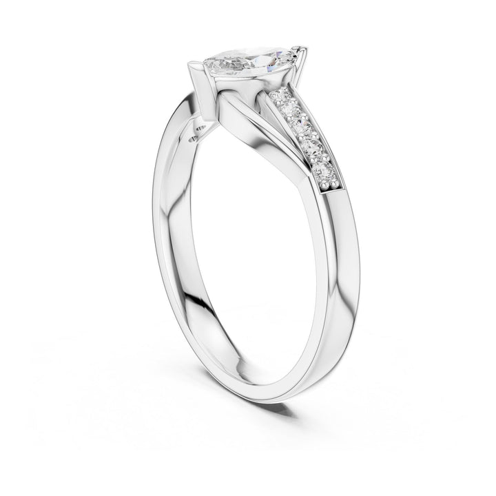 Marquise Cut Gemstone Ring with Lab Grown Diamond Accents, Solid Gold