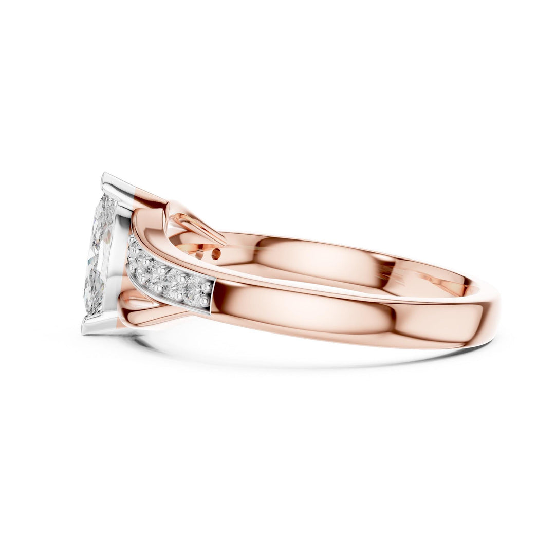 Marquise Cut Gemstone Ring with Lab Grown Diamond Accents, Solid Gold