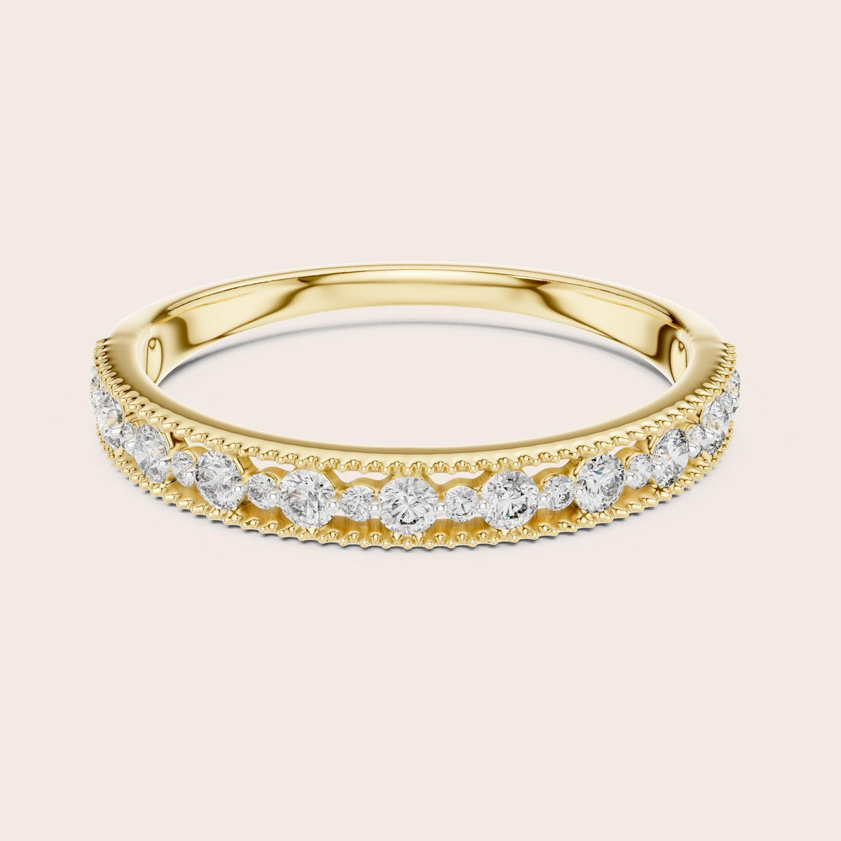 Round cut lab-grown diamond half eternity band, 0.25 CT TW, 21 stones, in solid gold (style L06-0011)