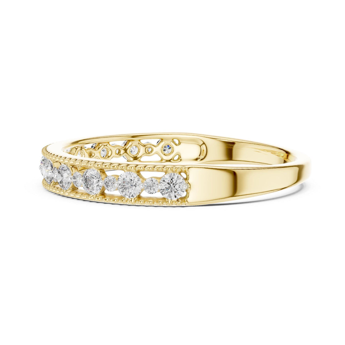 Round cut lab-grown diamond half eternity band, 0.25 CT TW, solid gold, view 3