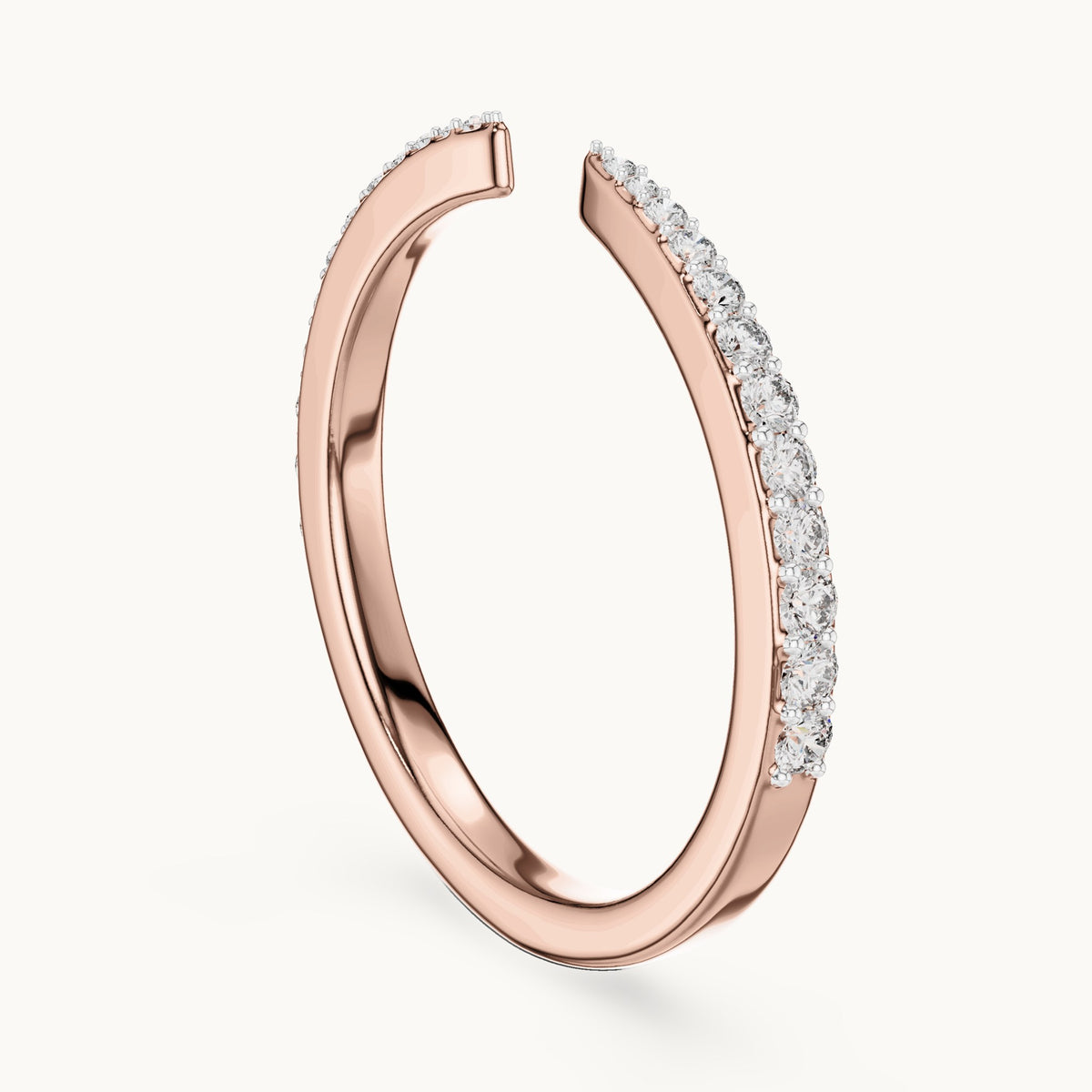 Round cut lab-grown diamond half eternity band in 14K rose gold, 0.23 CT TW, view 1