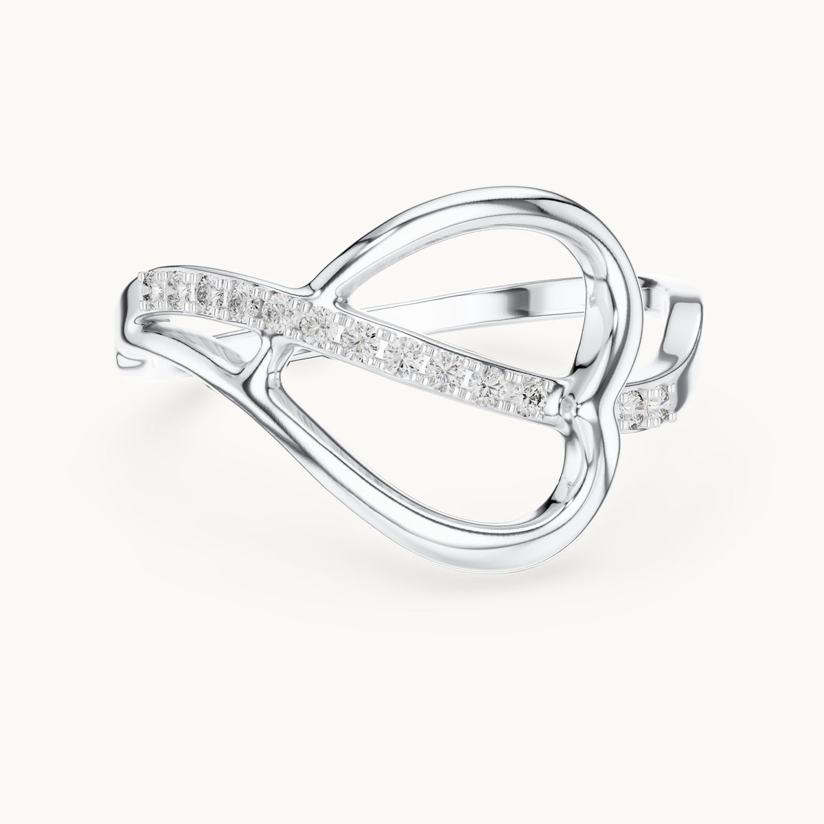 Round cut lab-grown diamond half eternity band in 14K white gold, 0.10 CT TW, view 3