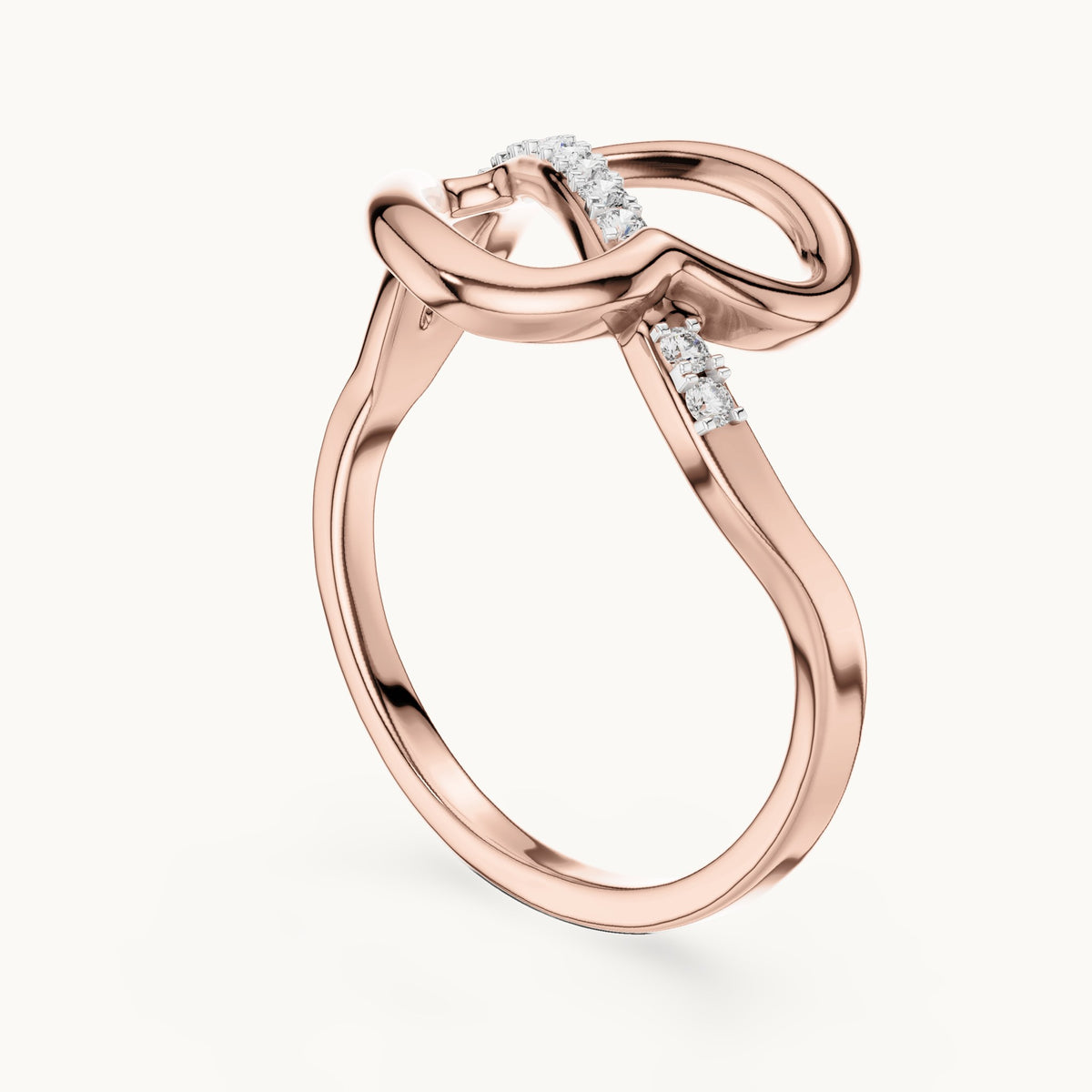 Round cut lab-grown diamond half eternity band in 14K rose gold, 0.10 CT TW, view 1