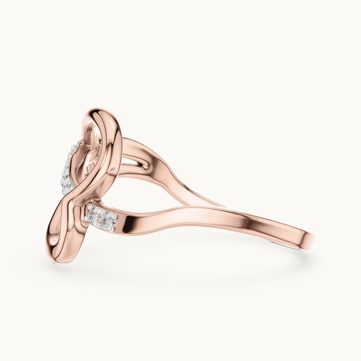 Round cut lab-grown diamond half eternity band in 14K rose gold, 0.10 CT TW, view 2