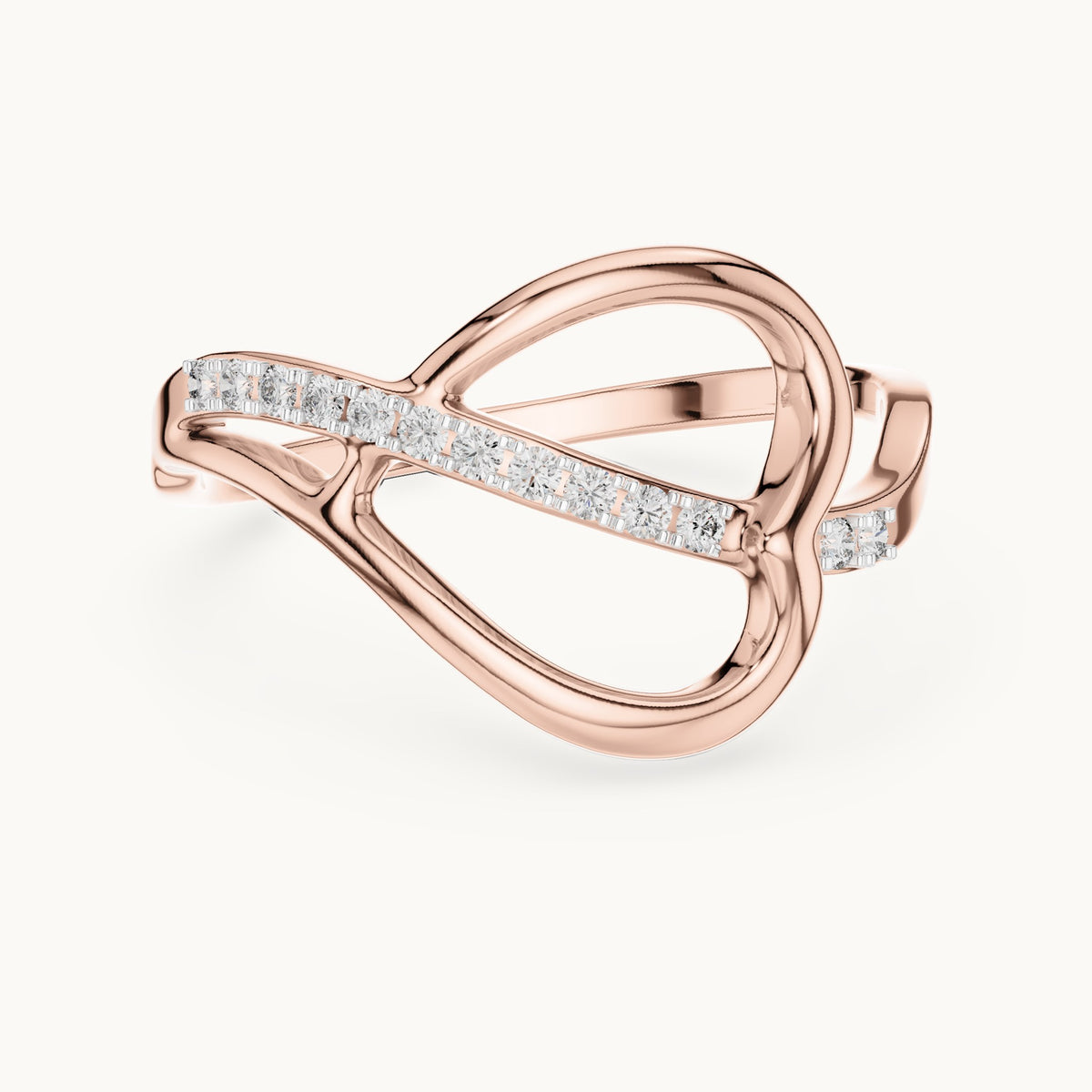 Round cut lab-grown diamond half eternity band in 14K rose gold, 0.10 CT TW, view 3