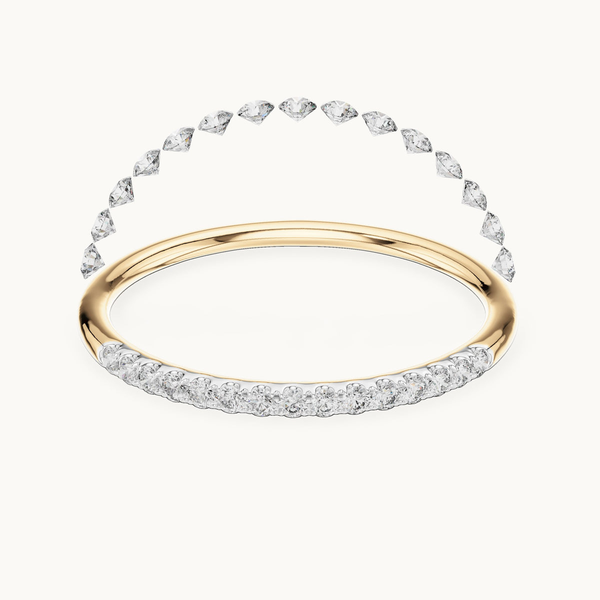 Round cut lab-grown diamond half eternity band in 14K yellow gold, 0.12 CT TW, view 1