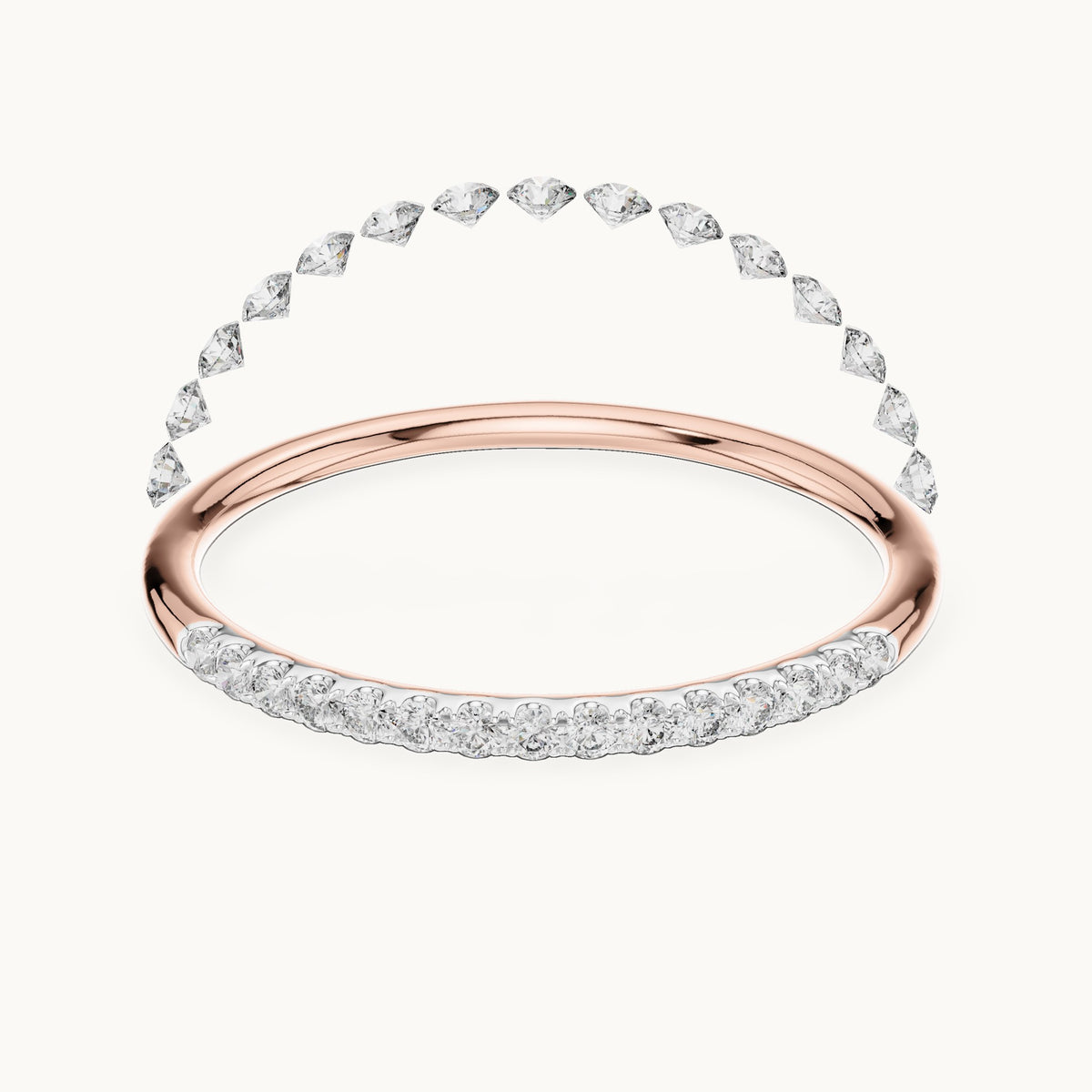 Round cut lab-grown diamond half eternity band in 14K rose gold, 0.12 CT TW, view 3
