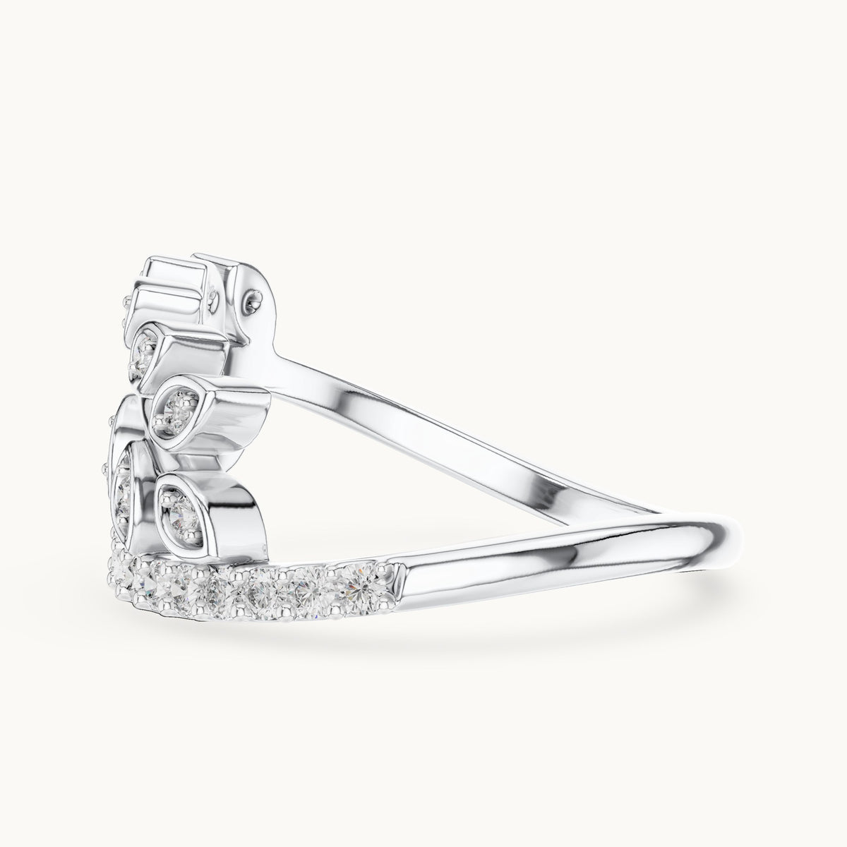 Round cut lab-grown diamond half eternity band in 14K white gold, 0.27 CT TW, view 2