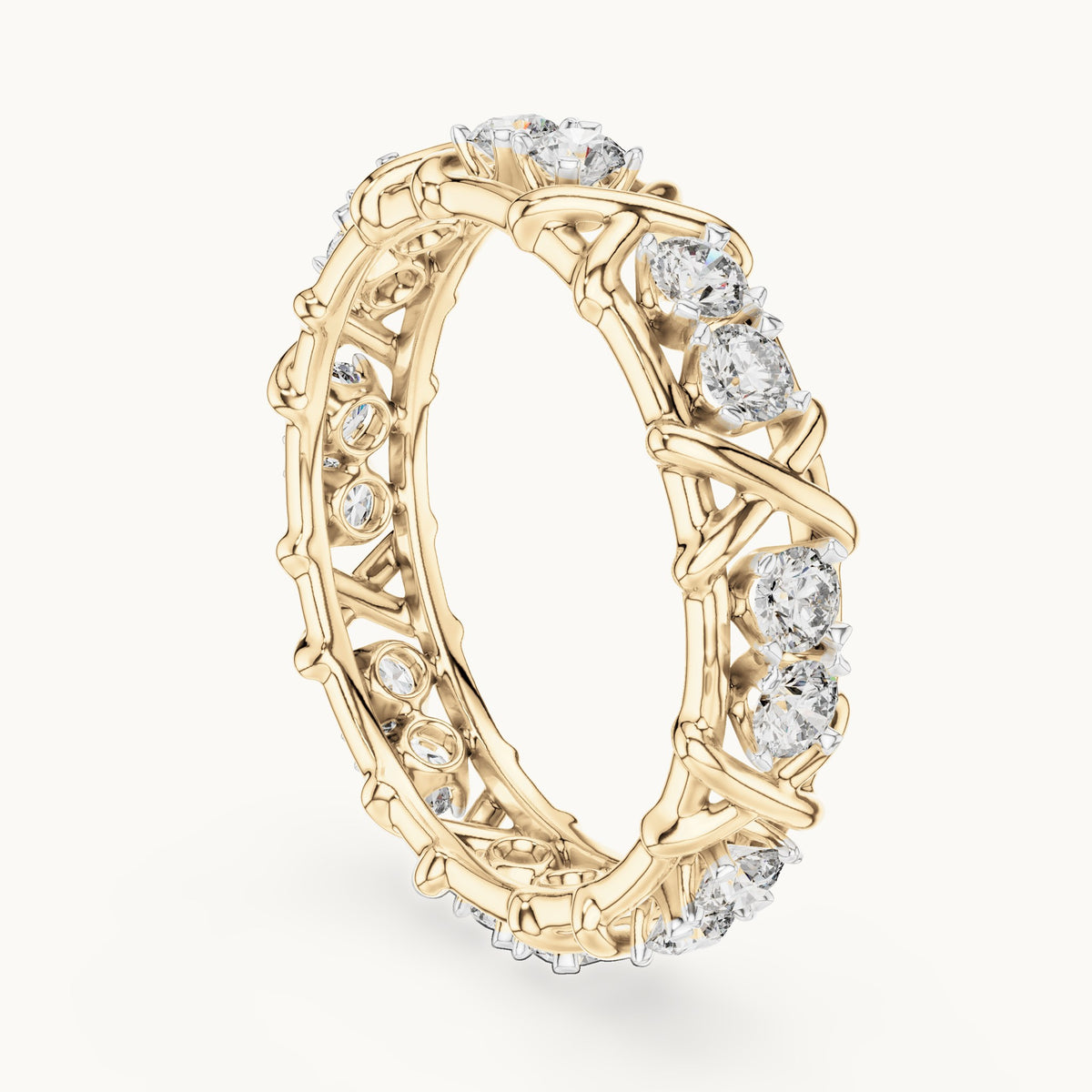 Round cut lab-grown diamond full eternity band in 14K yellow gold, 1.04 CT TW, view 2