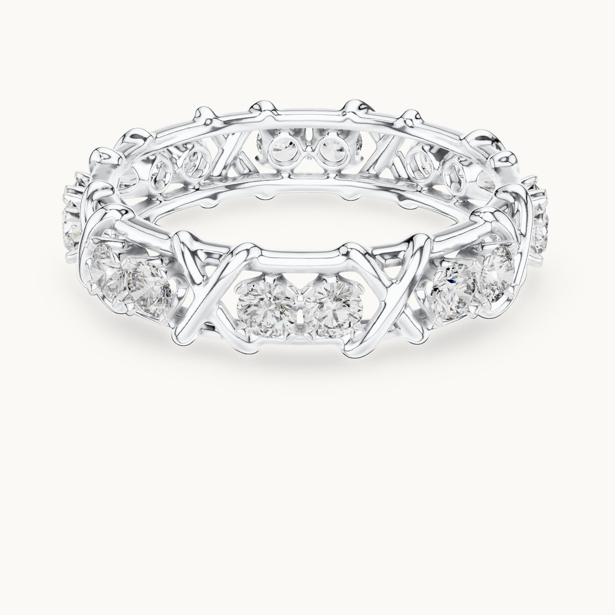 Round cut lab-grown diamond full eternity band in 14K white gold, 1.04 CT TW, view 3