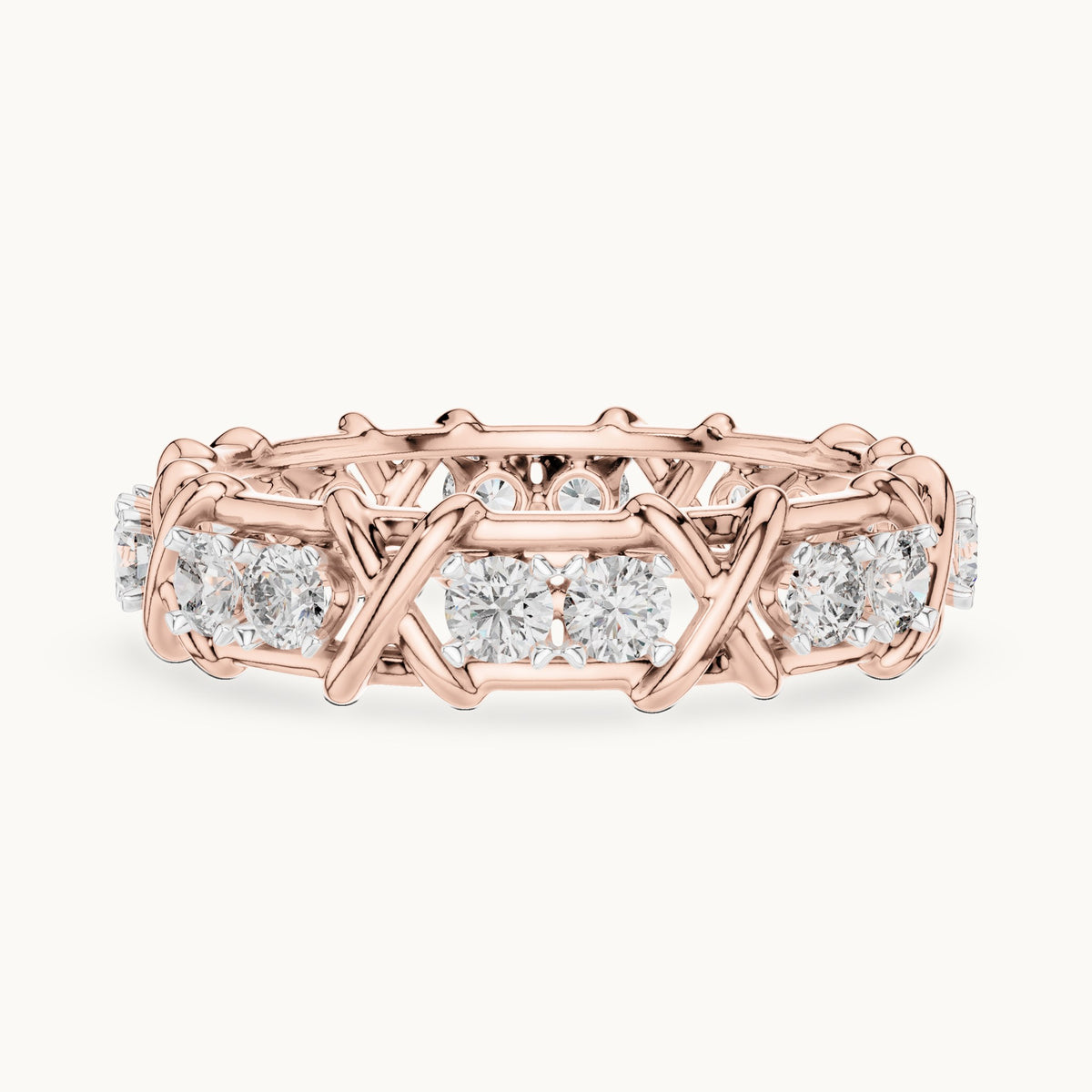 Round cut lab-grown diamond full eternity band in 14K rose gold, 1.04 CT TW, view 2