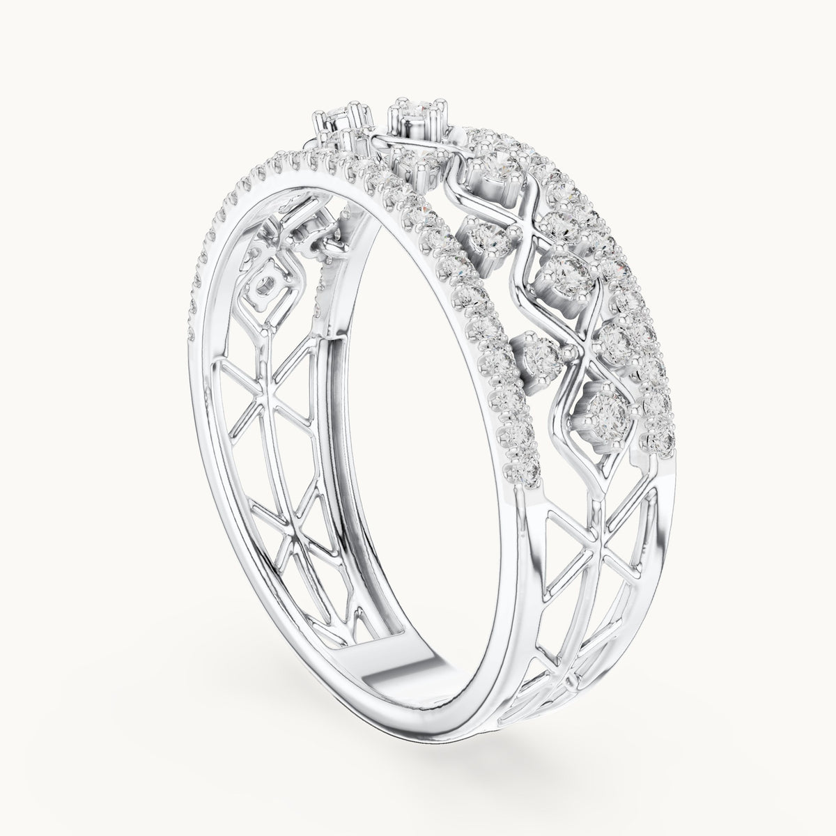 Round cut lab-grown diamond half eternity band in 14K white gold, 0.47 CT TW, view 1