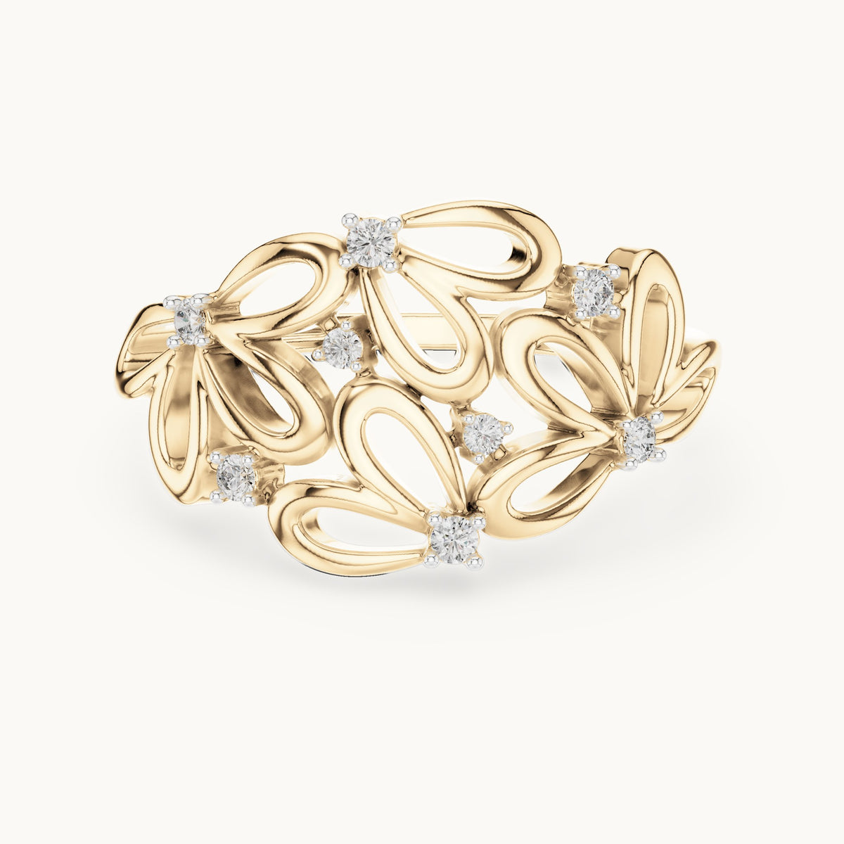 Round cut lab-grown diamond half eternity band in 14K yellow gold, 0.09 CT TW, view 1