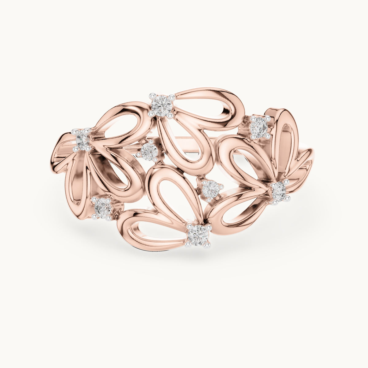Round cut lab-grown diamond half eternity band in 14K rose gold, 0.09 CT TW, view 3