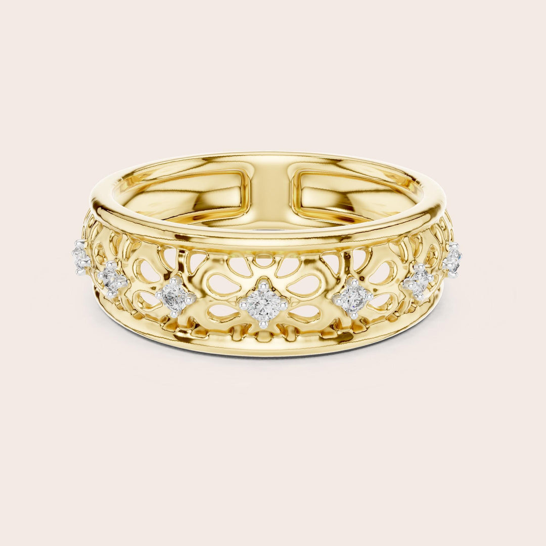 Round Cut Lab Grown Diamond Half Eternity Band, 0.08ct Total, Solid Gold