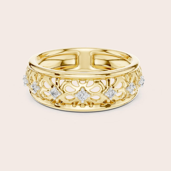Round Cut Lab Grown Diamond Half Eternity Band, 0.08ct Total, Solid Gold