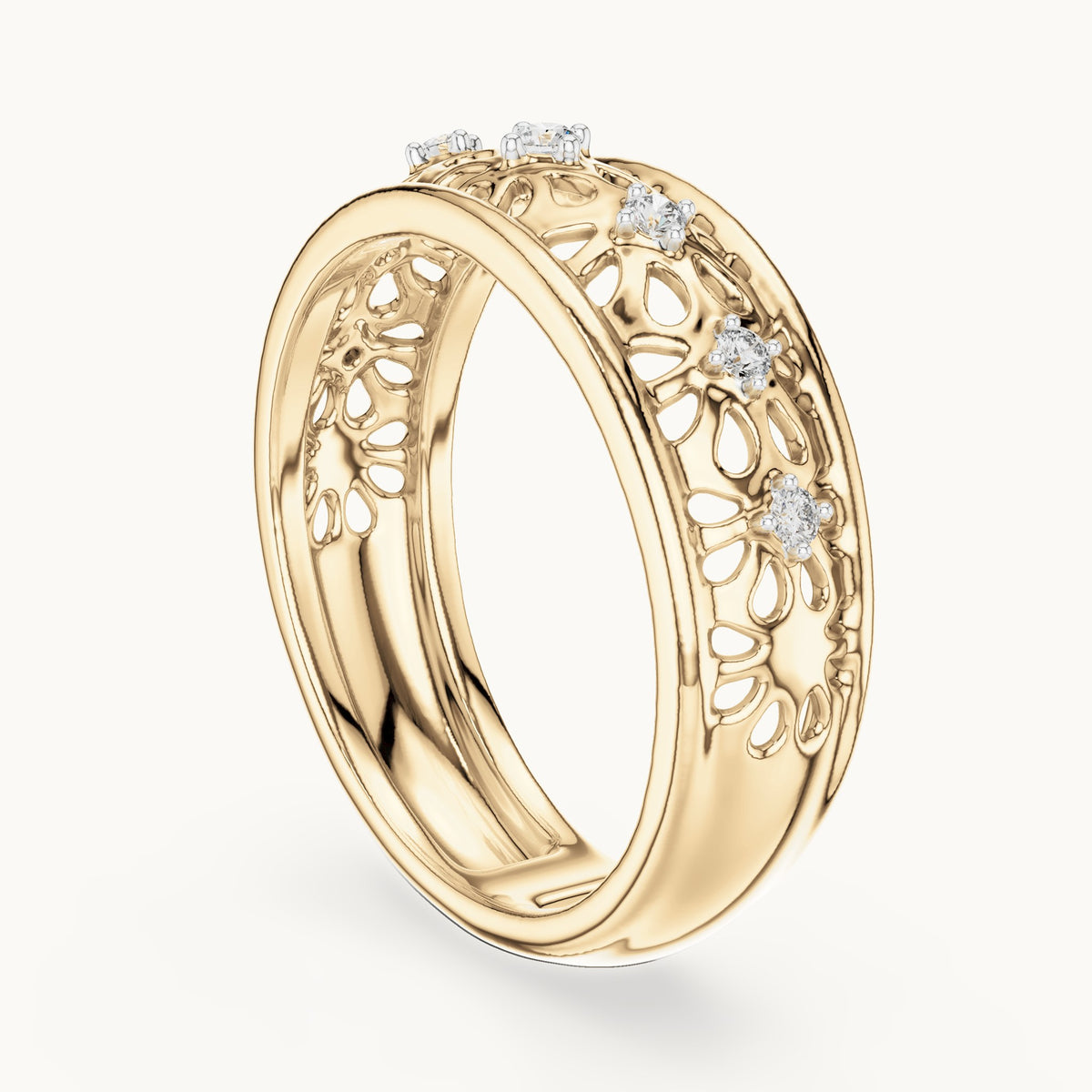 Round cut lab-grown diamond half eternity band, 0.08 CT TW, solid gold, view 2