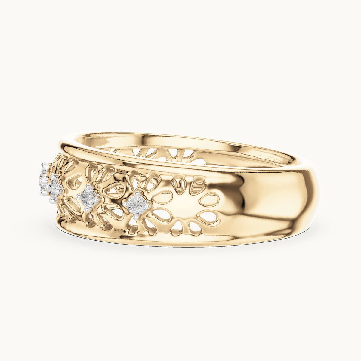 Round cut lab-grown diamond half eternity band, 0.08 CT TW, solid gold, view 3
