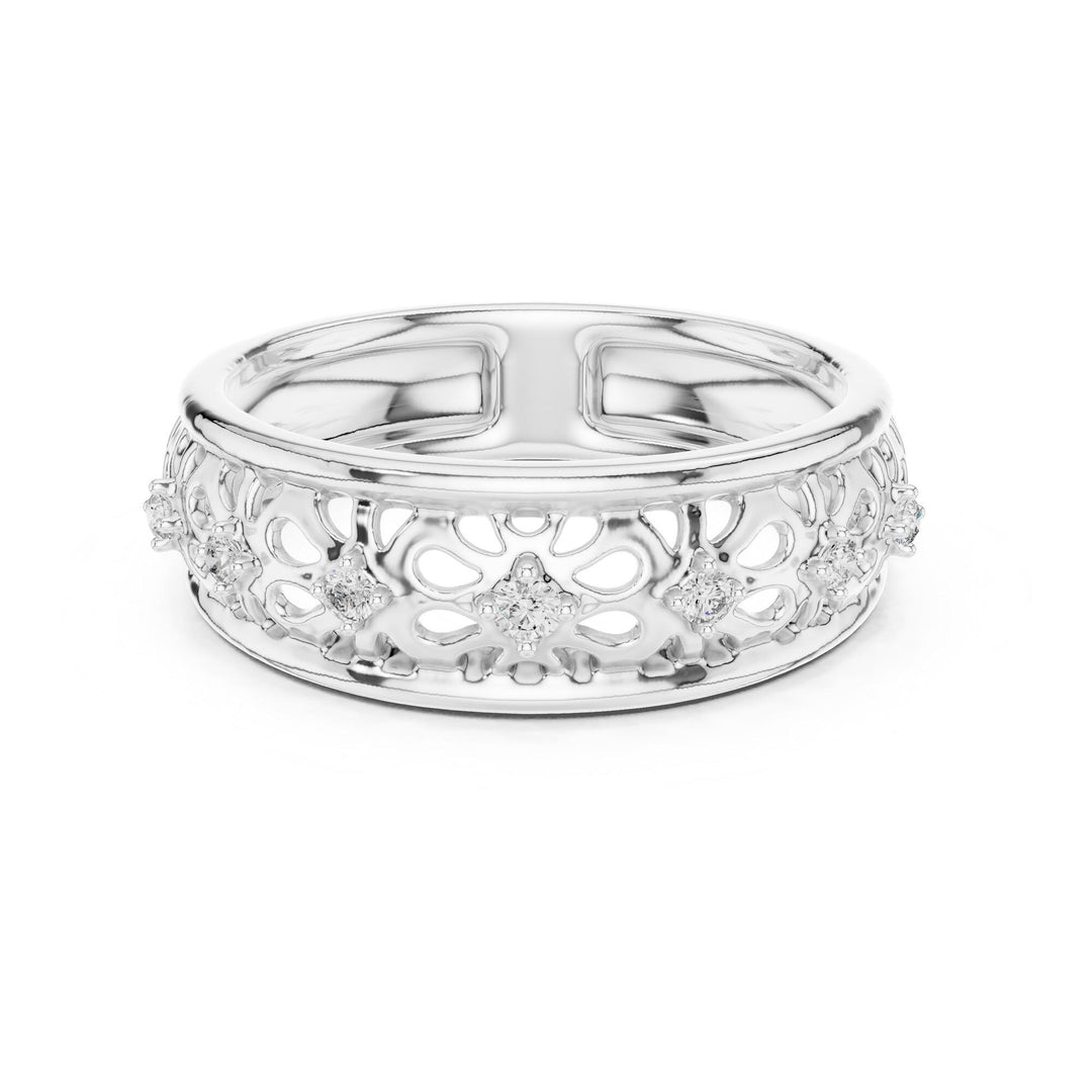 Round Cut Lab Grown Diamond Half Eternity Band, 0.08ct Total, Solid Gold