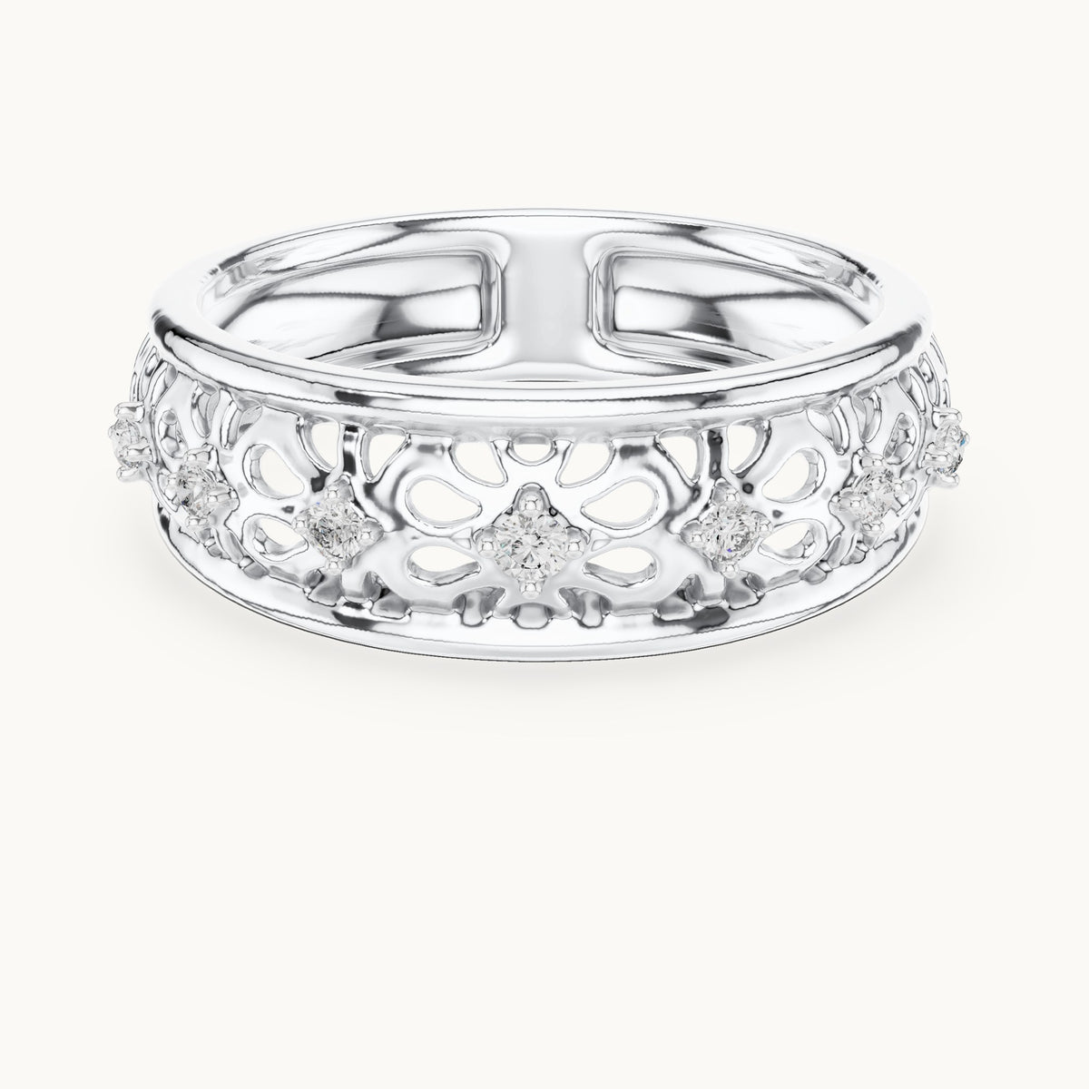 Round cut lab-grown diamond half eternity band, 0.08 CT TW, solid gold, view 6