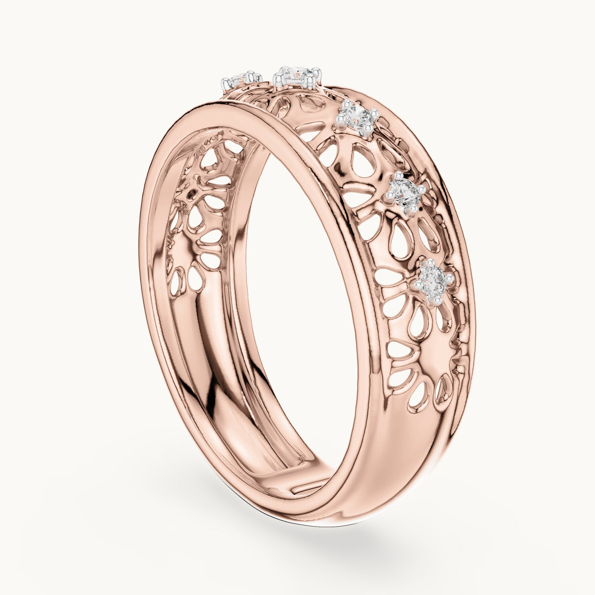 Round cut lab-grown diamond half eternity band, 0.08 CT TW, solid gold, view 7