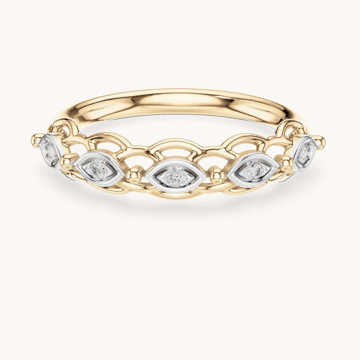 Round cut lab-grown diamond half eternity band, 0.06 CT TW, 5 stones, in solid gold (style L06-0072)