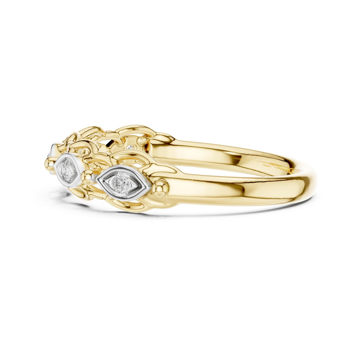 Round cut lab-grown diamond half eternity band, 0.06 CT TW, solid gold, view 3