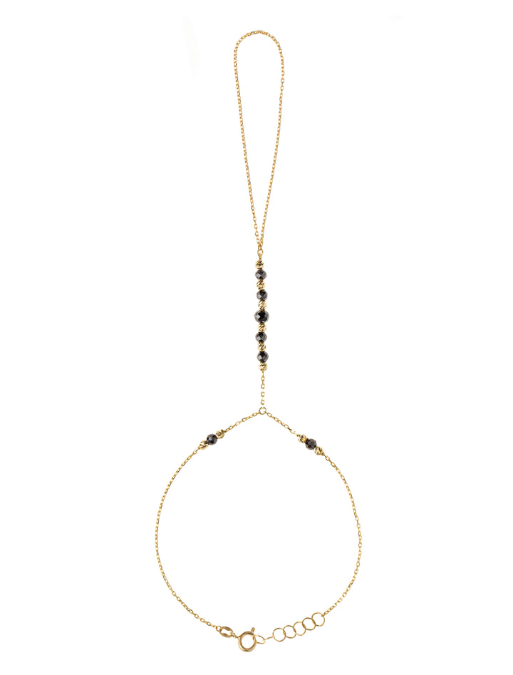 18K GOLD ONYX BLACK BEADS HAND CHAIN