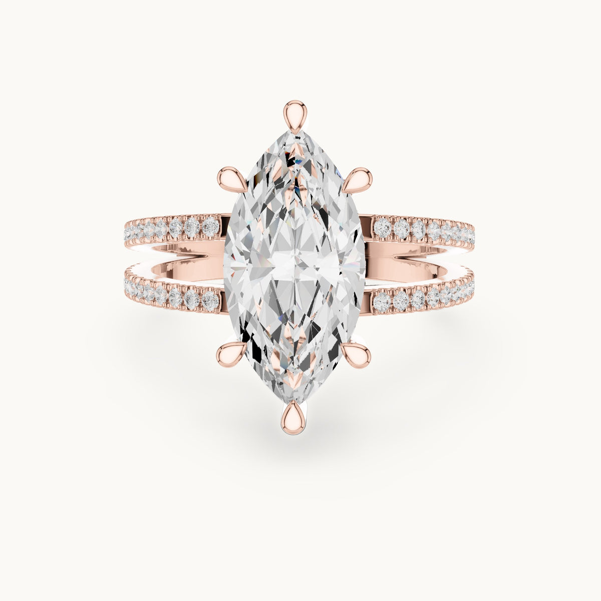 Marquise lab-grown diamond pavé split-shank hidden halo engagement ring in rose gold, 3.432 CT TW, view 4