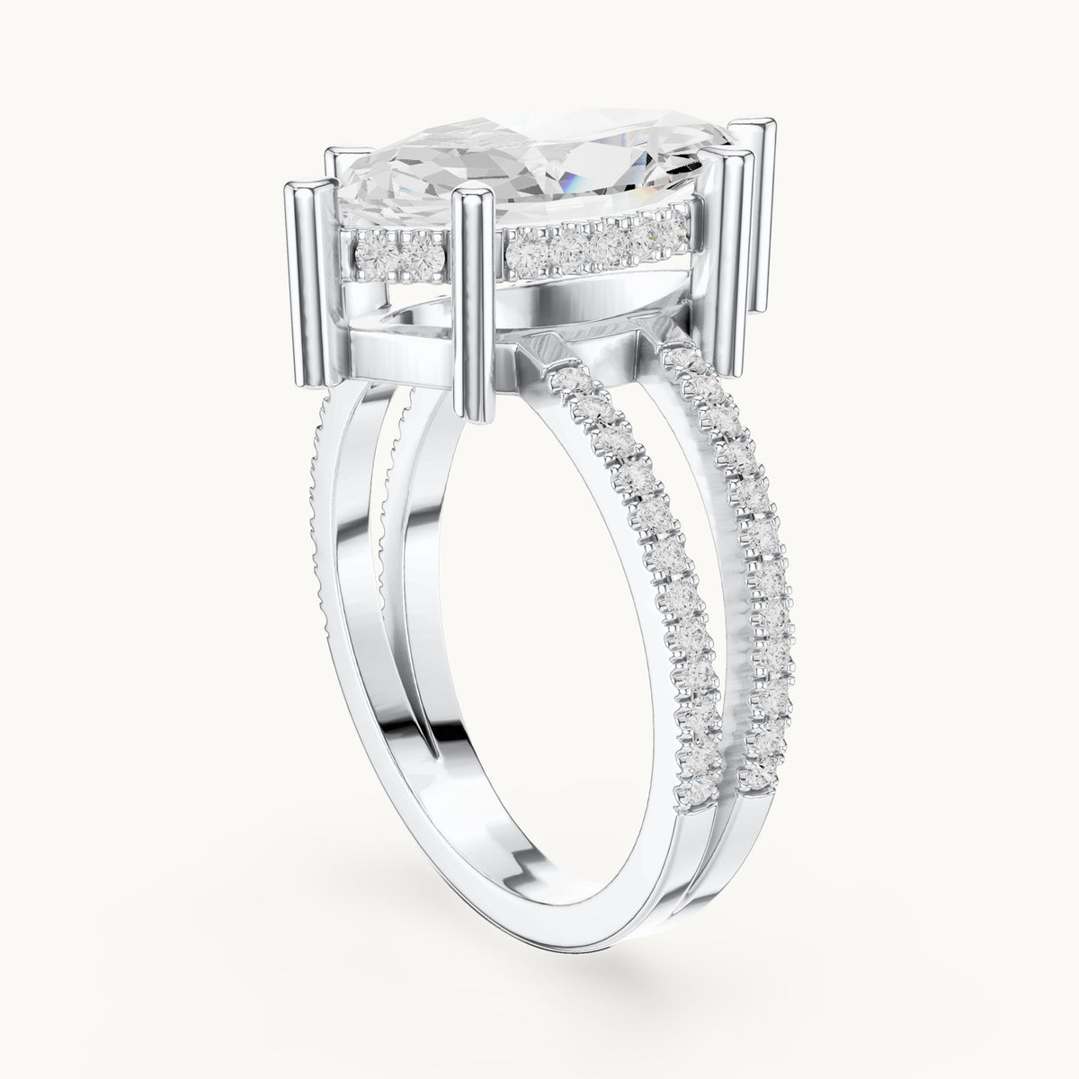 Marquise lab-grown diamond pavé split-shank hidden halo engagement ring in white gold, 3.432 CT TW, view 1