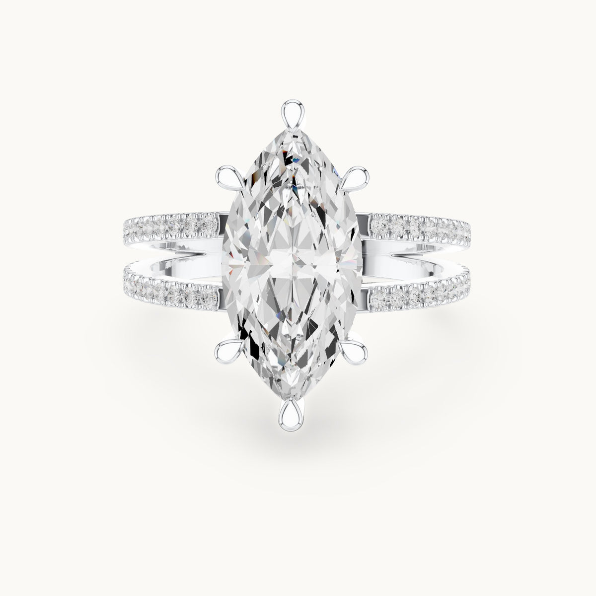 Marquise lab-grown diamond pavé split-shank hidden halo engagement ring in white gold, 3.432 CT TW, view 4