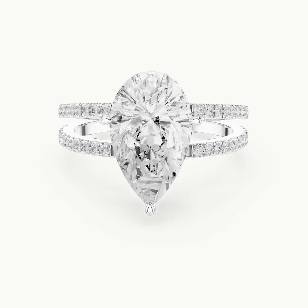 Pear lab-grown diamond pavé split-shank hidden halo engagement ring in white gold, 3.414 CT TW, view 4