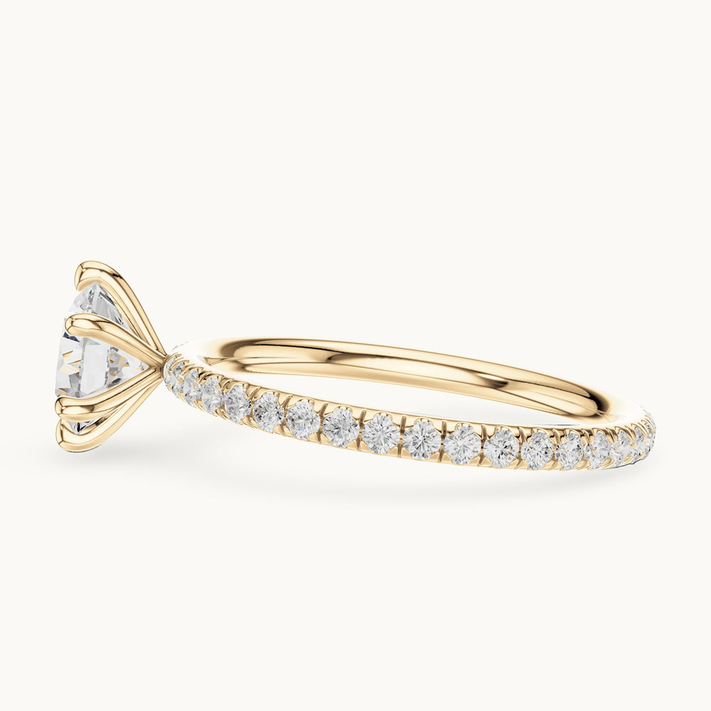 Round lab-grown diamond pavé solitaire engagement ring in yellow gold, 1.468 CT TW, view 3