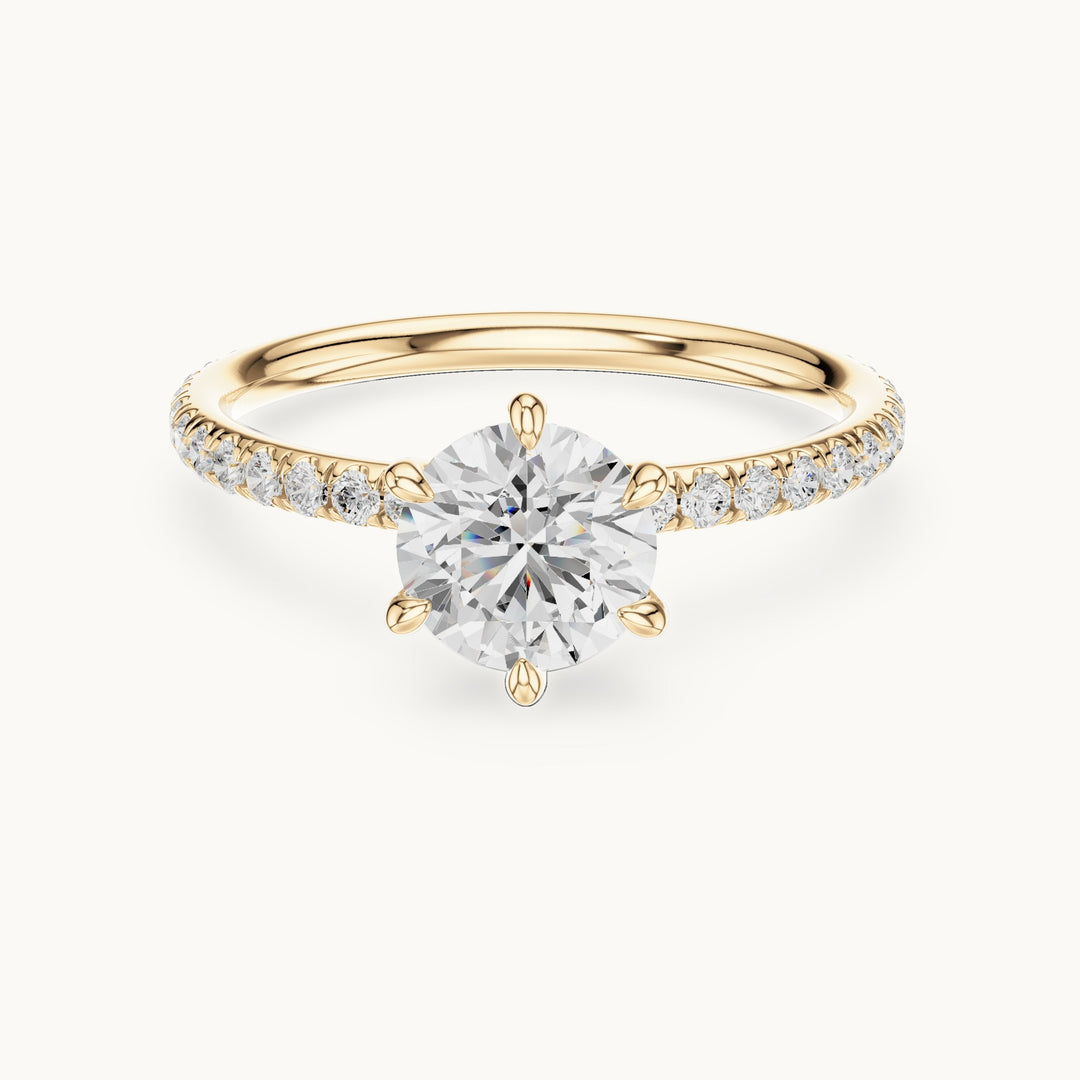 Round lab-grown diamond pavé solitaire engagement ring in yellow gold, 1.468 CT TW, view 4