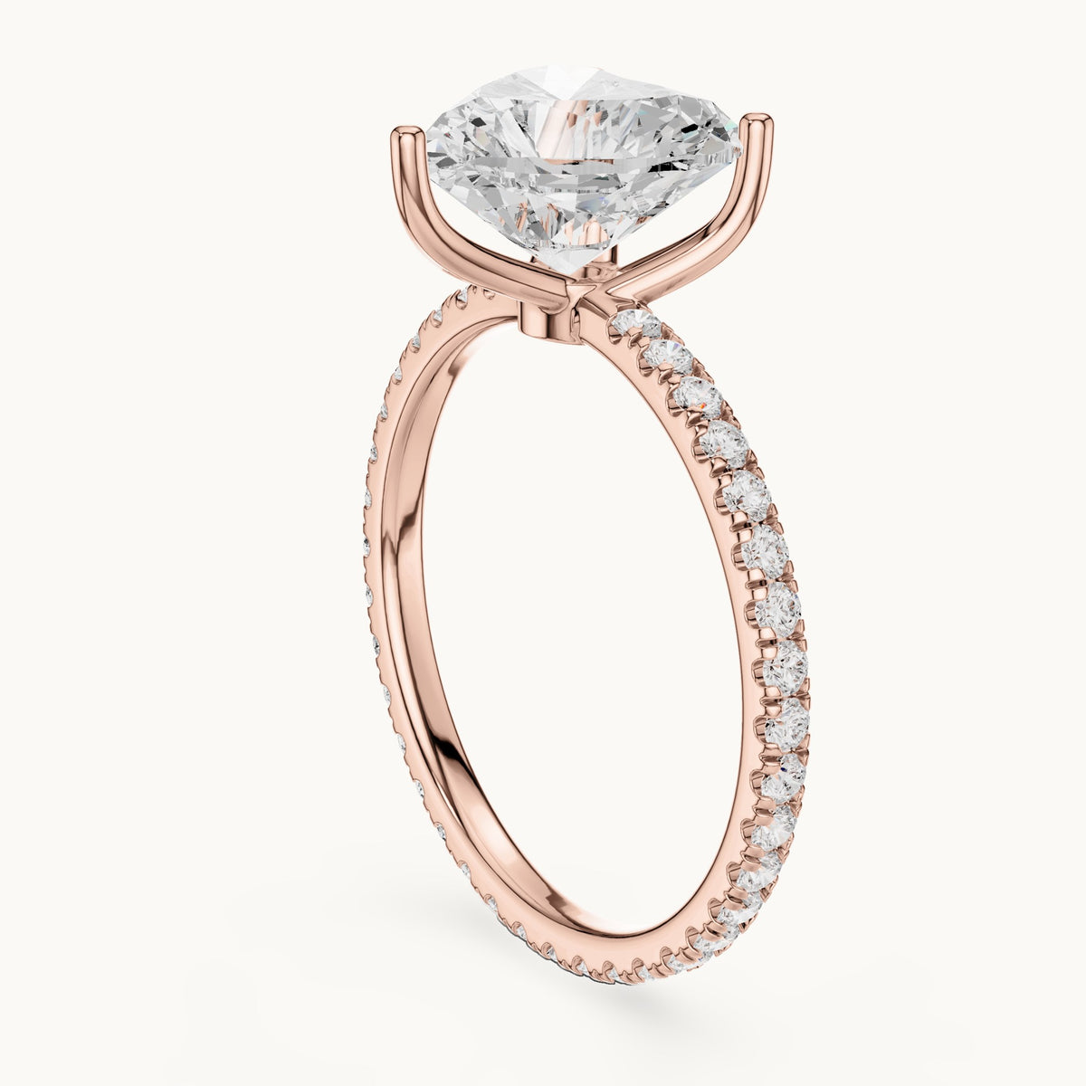 Heart lab-grown diamond pavé band solitaire engagement ring in rose gold, 2.944 CT TW, view 1