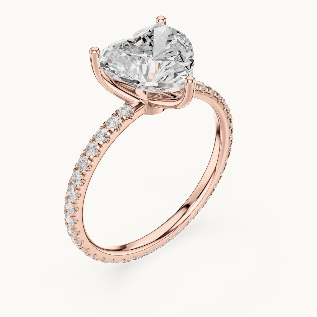 Heart lab-grown diamond pavé band solitaire engagement ring in rose gold, 2.944 CT TW, view 2