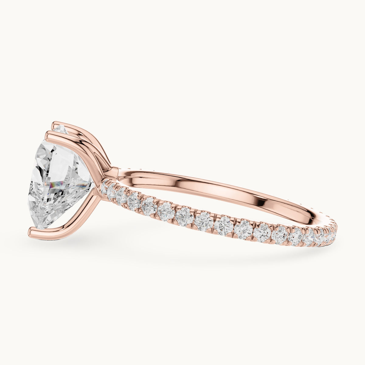 Heart lab-grown diamond pavé band solitaire engagement ring in rose gold, 2.944 CT TW, view 3