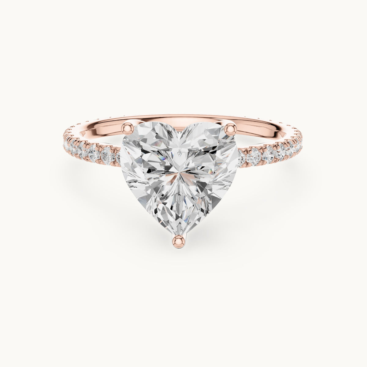 Heart lab-grown diamond pavé band solitaire engagement ring in rose gold, 2.944 CT TW, view 4