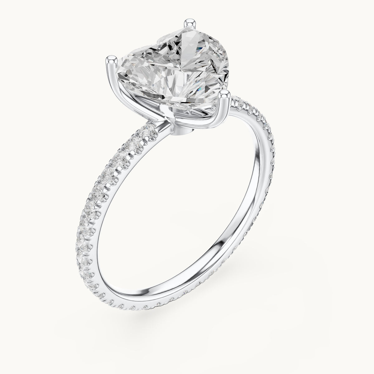 Heart lab-grown diamond pavé band solitaire engagement ring in white gold, 2.944 CT TW, view 2
