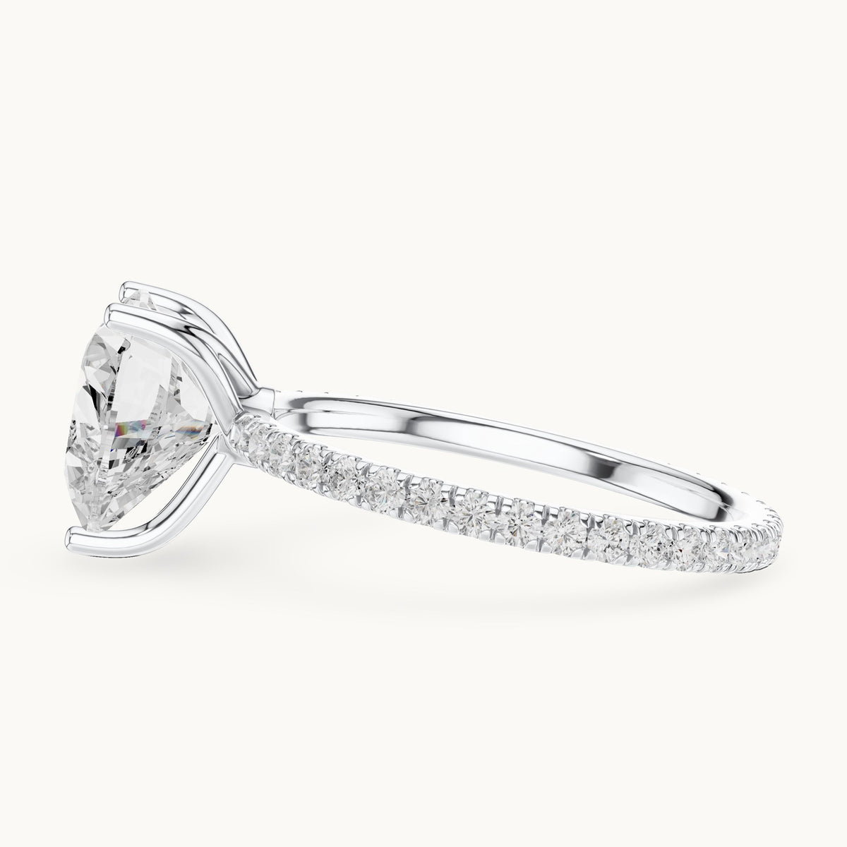 Heart lab-grown diamond pavé band solitaire engagement ring in white gold, 2.944 CT TW, view 3
