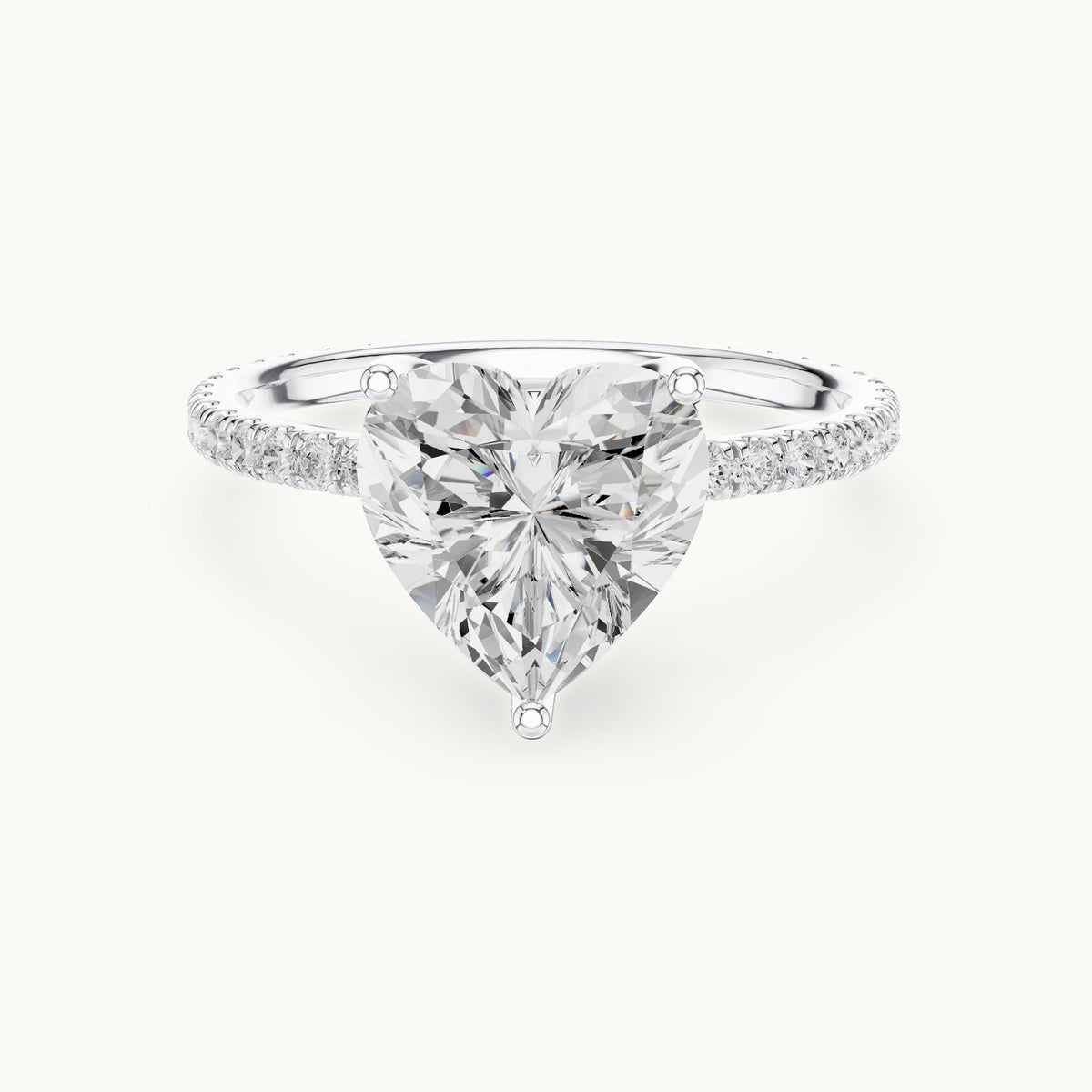 Heart lab-grown diamond pavé band solitaire engagement ring in white gold, 2.944 CT TW, view 4