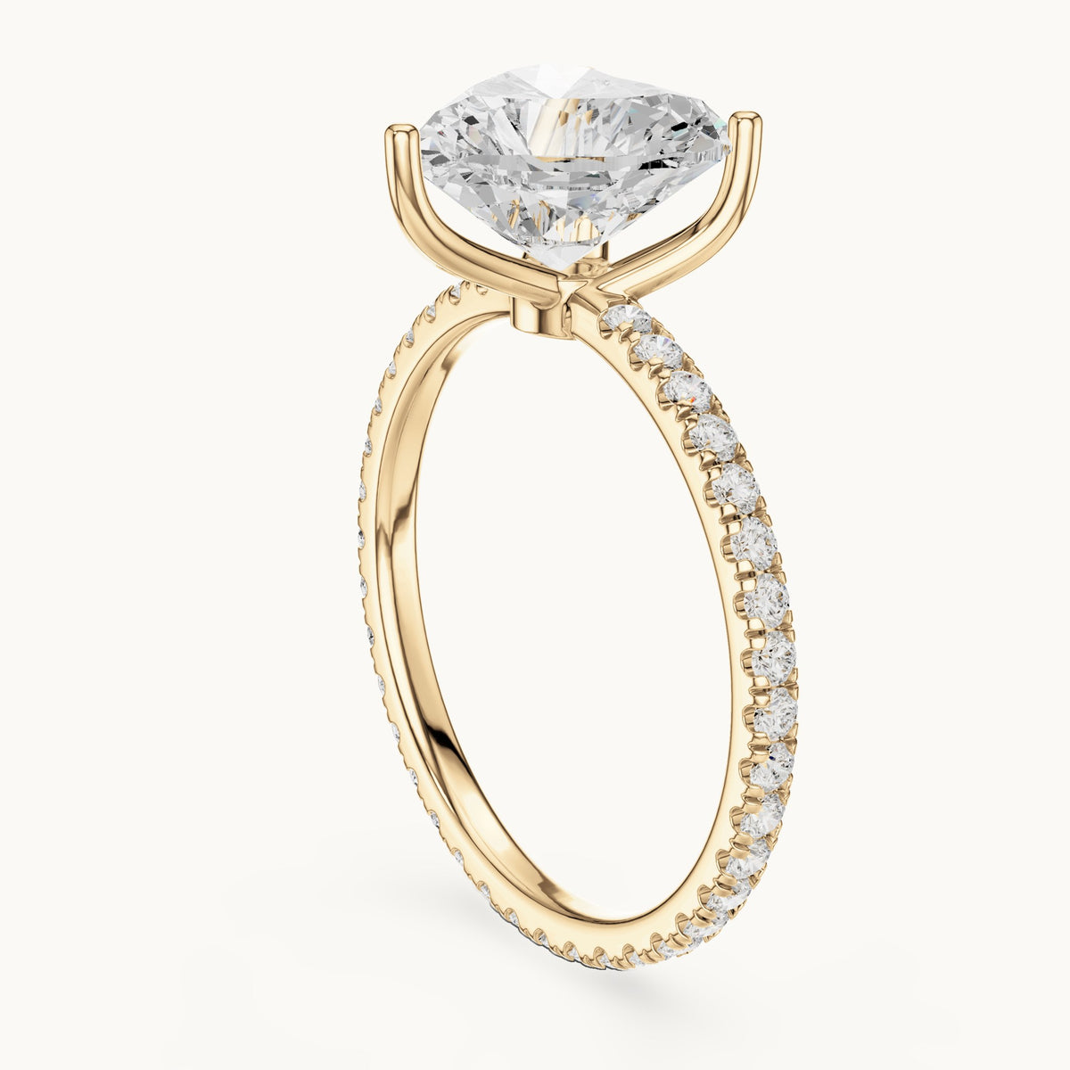 Heart lab-grown diamond pavé band solitaire engagement ring in yellow gold, 2.944 CT TW, view 1