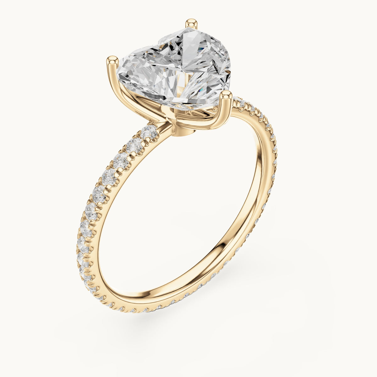 Heart lab-grown diamond pavé band solitaire engagement ring in yellow gold, 2.944 CT TW, view 2