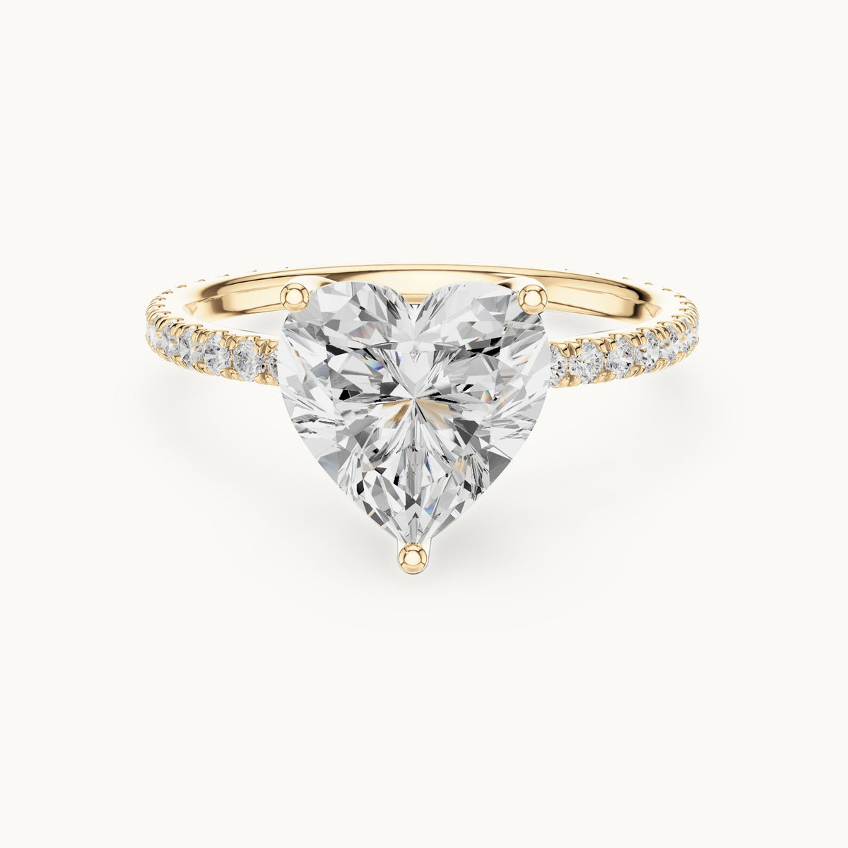 Heart lab-grown diamond pavé band solitaire engagement ring in yellow gold, 2.944 CT TW, view 4