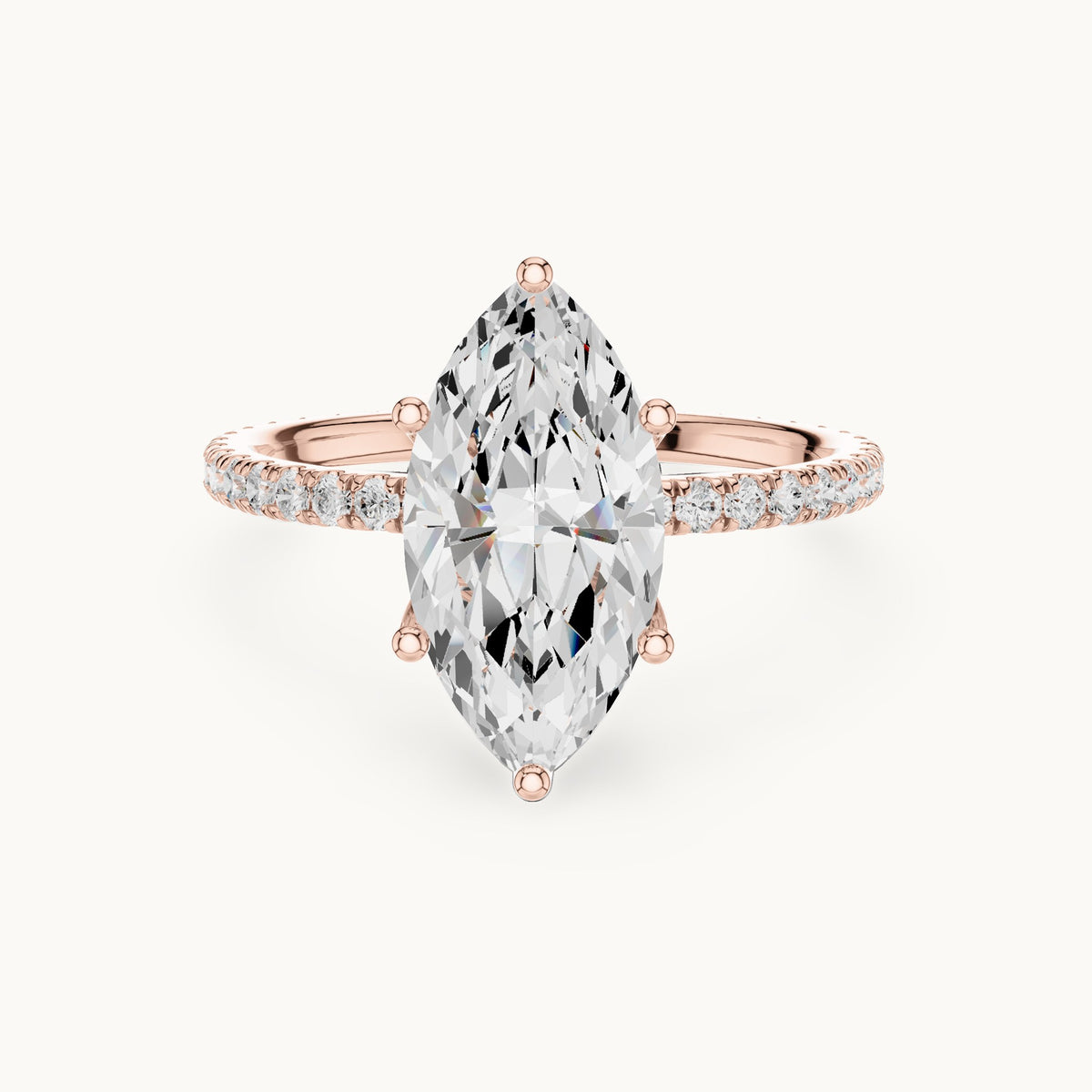Marquise lab-grown diamond pavé band solitaire engagement ring in rose gold, 2.944 CT TW, view 4